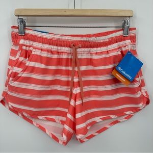 Columbia Women's Size S Bogata Bay Stretch UPF 50 Coral Reef Striped Shorts NWT